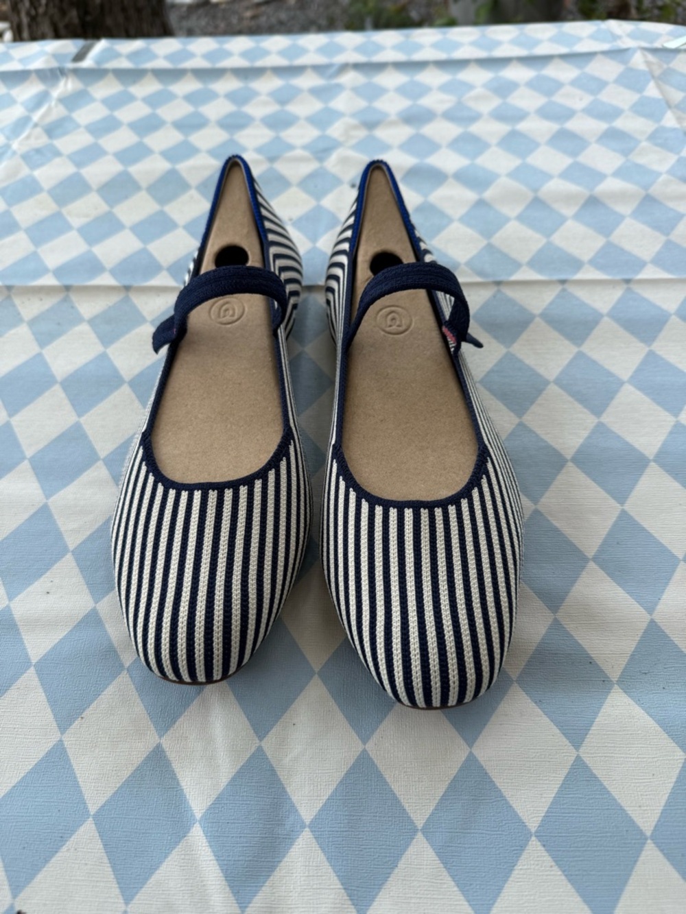 Women’s Navy and White Striped Mary Jane Flats